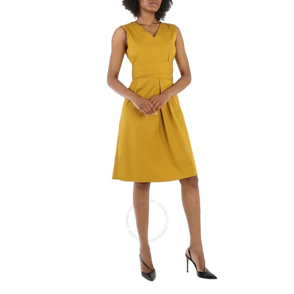 MAX MARA Estremo Stretch Sleeveless Pleated Dress color mustard sz 10